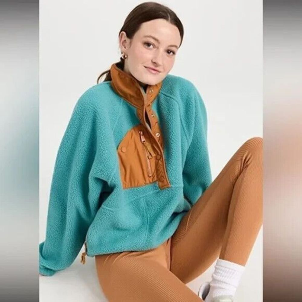 Free People Teal and Brown Sweatshirt